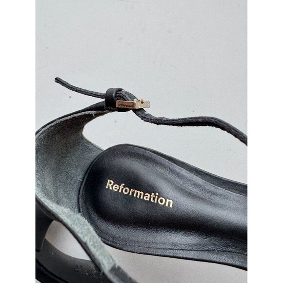 NWOB REFORMATION Gigi Black Leather Strappy Mid Heel Toe Thong Sandals, Size 8.5 - Picture 3 of 13